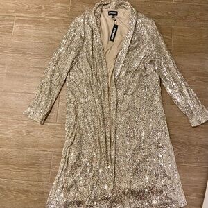Silver Sequin Open Front Duster Cardigan